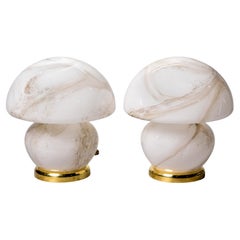 Pair New Murano All Glass Mushroom Lamps