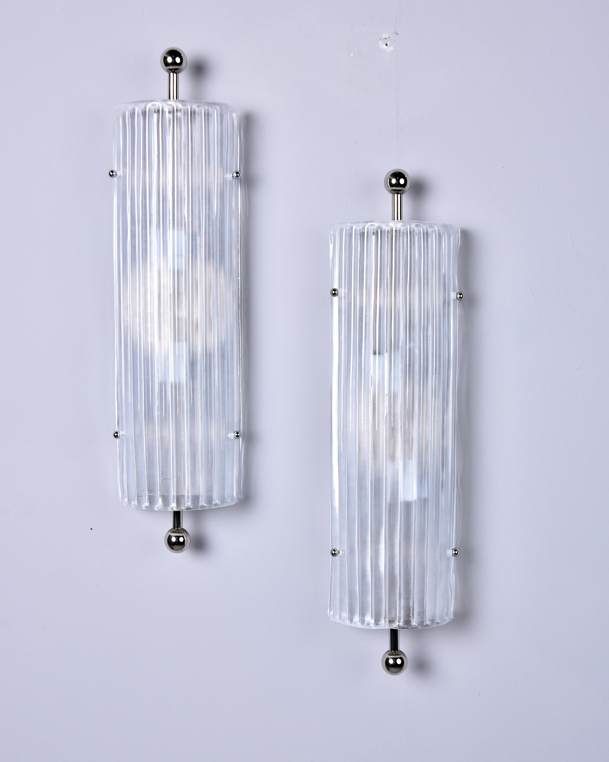 Mid-Century Modern Pair New Murano Glass Wall Lights with Nickel Fittings For Sale