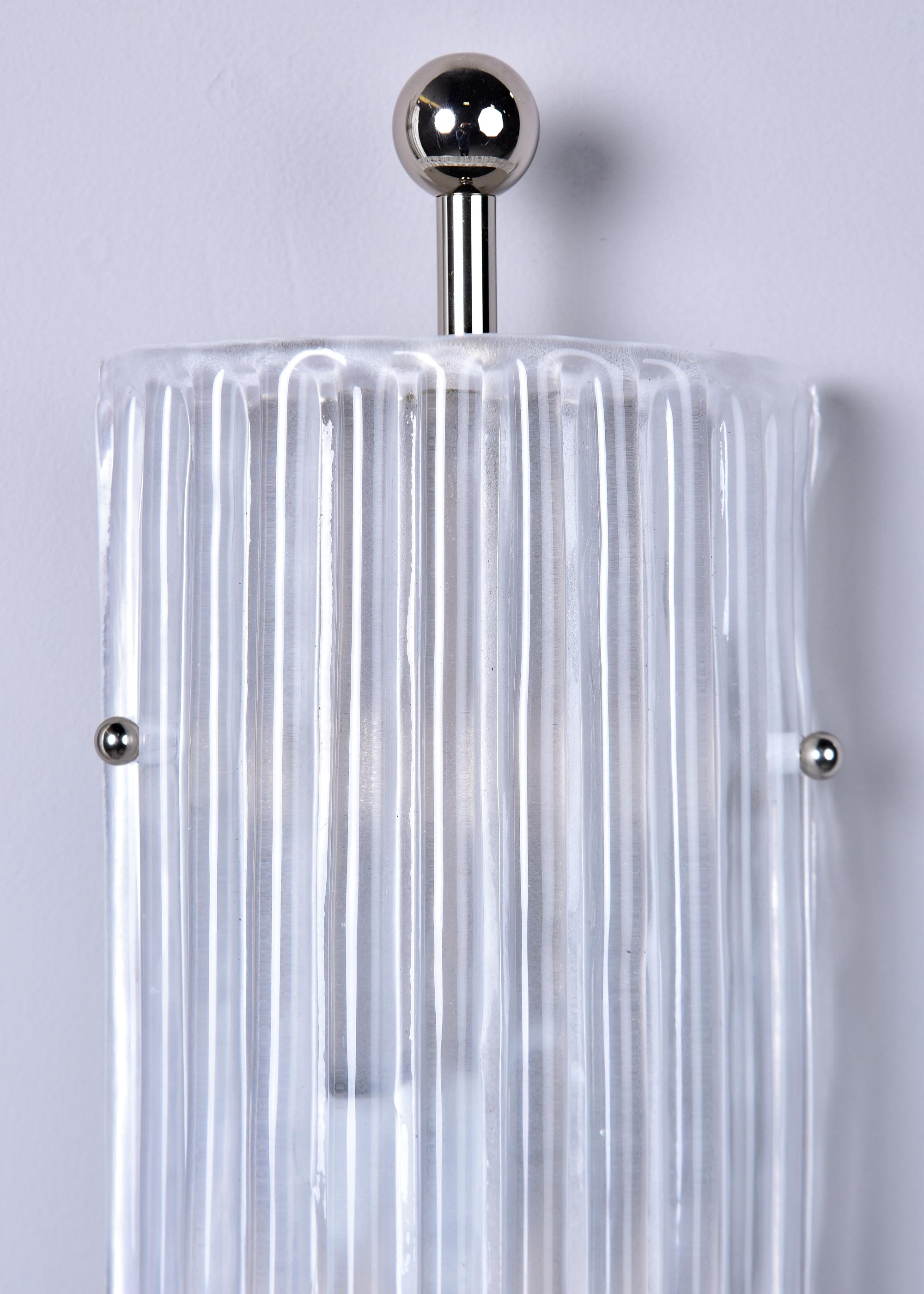 Italian Pair New Murano Glass Wall Lights with Nickel Fittings For Sale