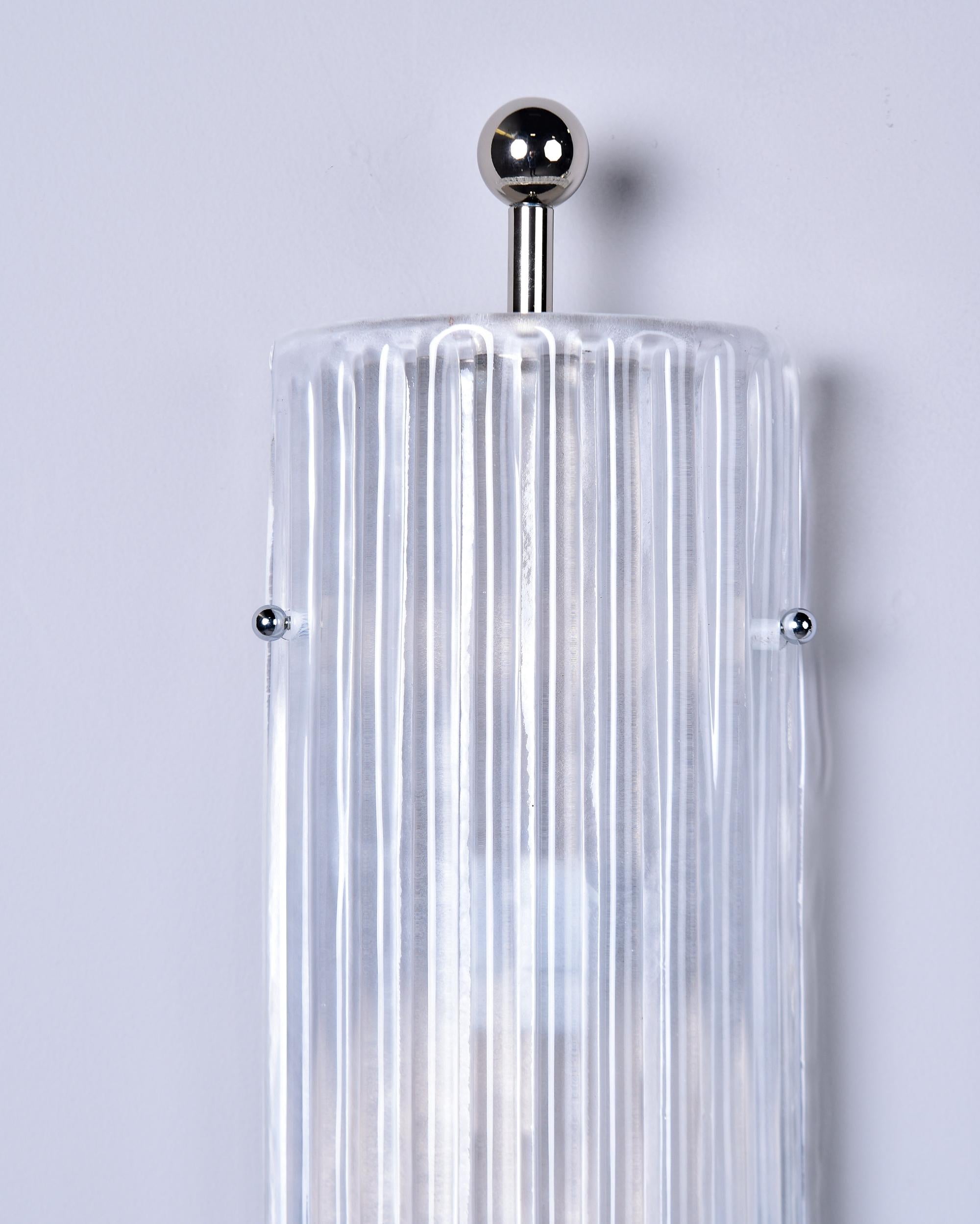 Contemporary Pair New Murano Glass Wall Lights with Nickel Fittings For Sale