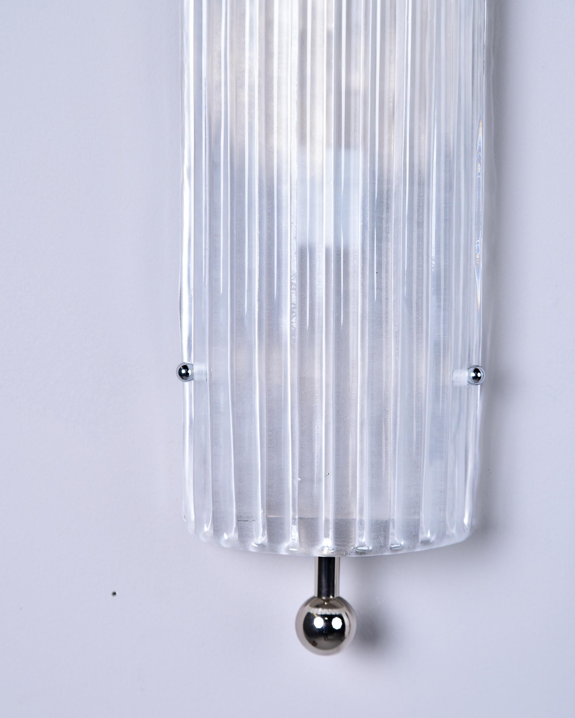 Pair New Murano Glass Wall Lights with Nickel Fittings For Sale 1