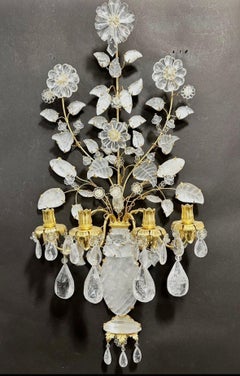 Pair New Rock Crystal Gilt Metal Sconces in Manner of Maison Bagues