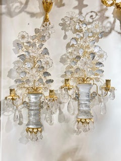Pair New Rock Crystal Gilt Metal Sconces in Manner of Maison Bagues