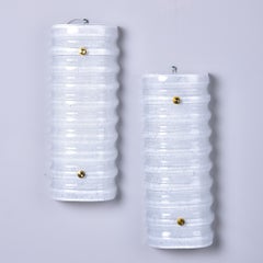 Pair New Scavo Bianco White Glass Sconces