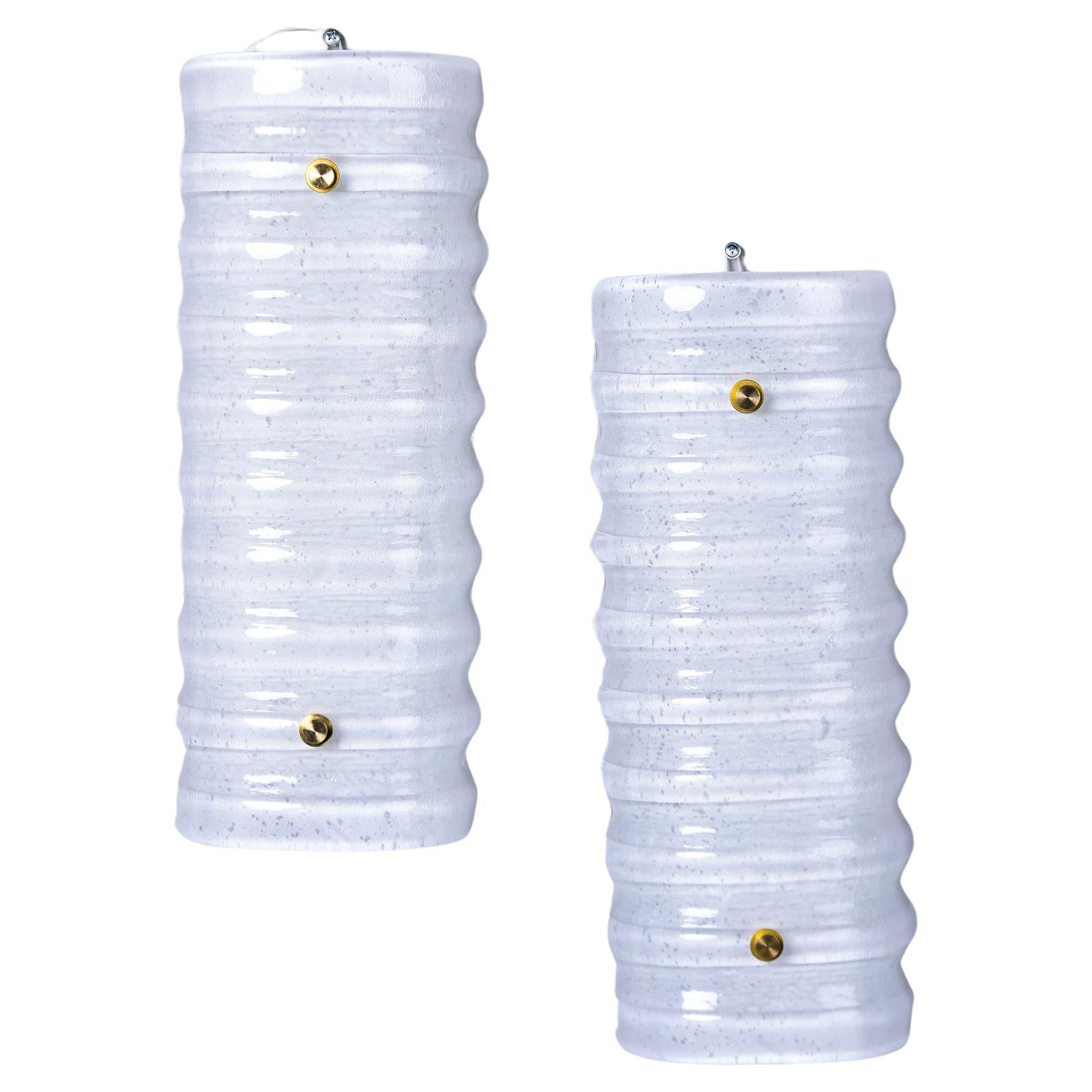 Pair New Scavo Bianco White Glass Sconces For Sale