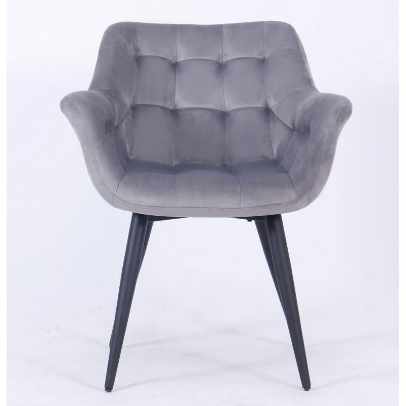 Pair of New Spanish armchair, metal, gray velvet upholstery

-Seat and back in wood and foam rubber, upholstered in gray velvet 8 fabric

-Conical metal legs finished in black epoxy paint

-Other colors available

-On request we can supply