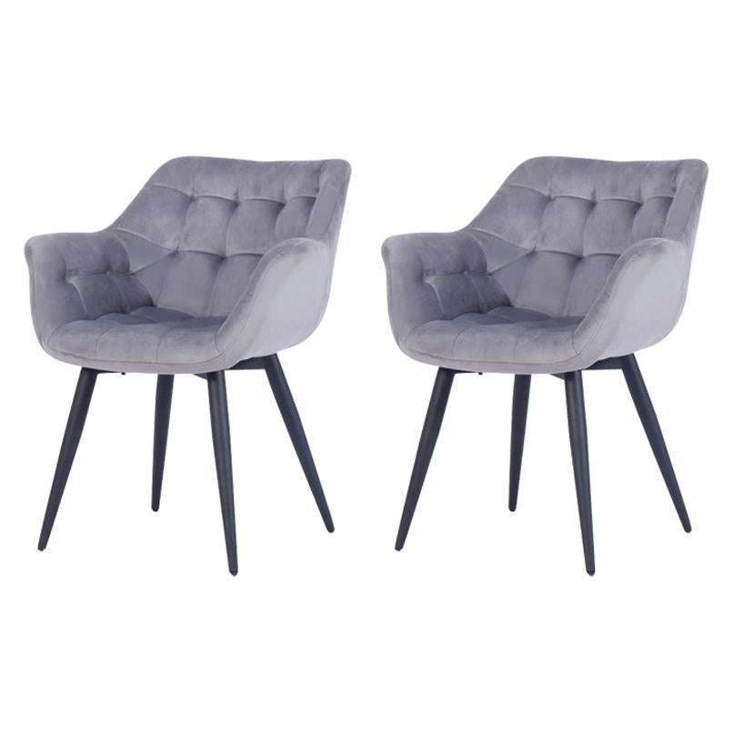 Pair New Spanish Armchair Gray Velvet Upholstery For Sale