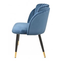 Pair New Spanish Chair, Metal, Blue Velvet Upholstery