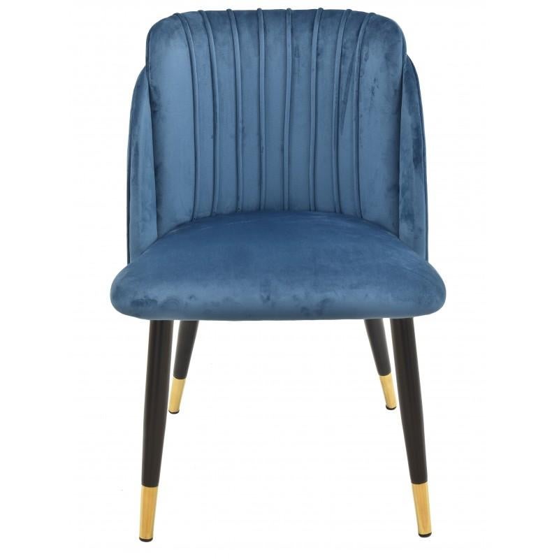 Modern Pair New Spanish Chair, Metal, Blue Velvet Upholstery For Sale
