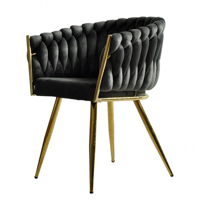 Pair New Spanish chair, metal, dark gray velvet upholstery.

-Metal frame finished in black epoxy paint and finished in matte gold detail

-Seat and back upholstered in dark gray velvet

-Other colors available

-On request we can supply in other