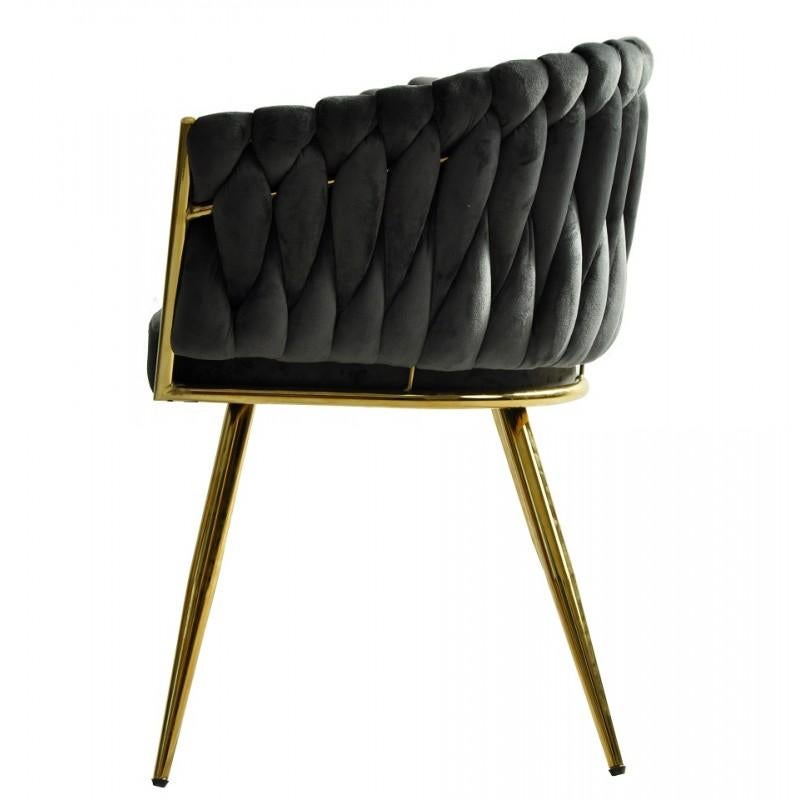 Modern Pair New Spanish Chair Metal Dark Grey Velvet Upholstery For Sale