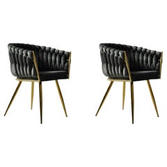 Pair New Spanish Chair Metal Dark Grey Velvet Upholstery