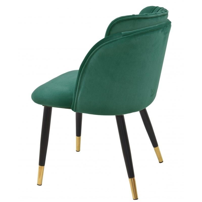 Pair New Spanish chair, metal, green velvet upholstery

-Metal frame finished in black epoxy paint and finished in matte gold detail

-Seat and back upholstered in pink velvet

-Other colors available

-On request we can supply in other