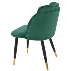 Pair New Spanish Chair, Metal, Green Velvet Upholstery