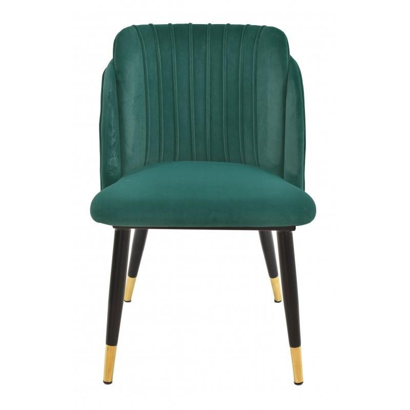 Modern Pair New Spanish Chair, Metal, Green Velvet Upholstery