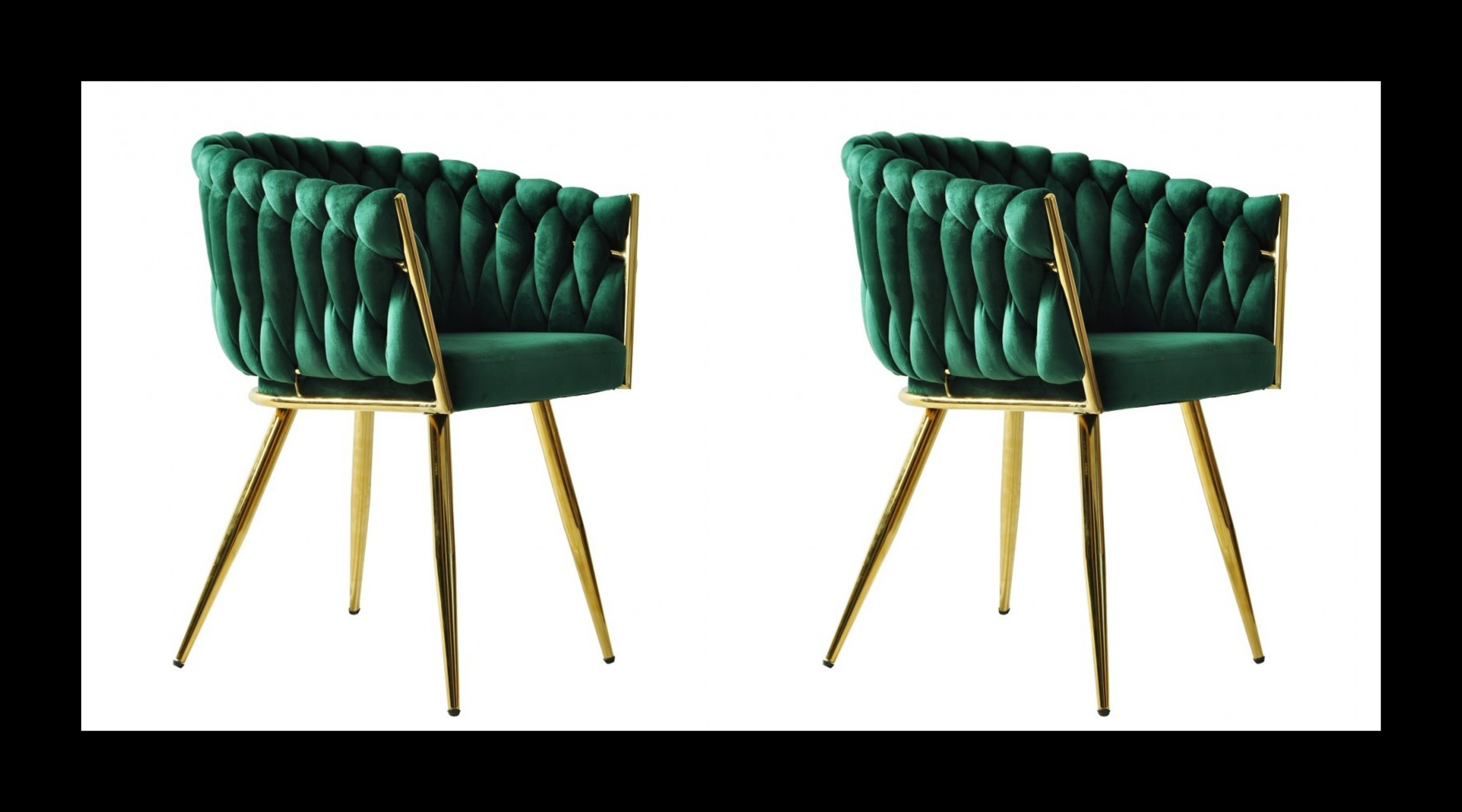 Modern Pair New Spanish Chair, Metal, Green Velvet Upholstery For Sale