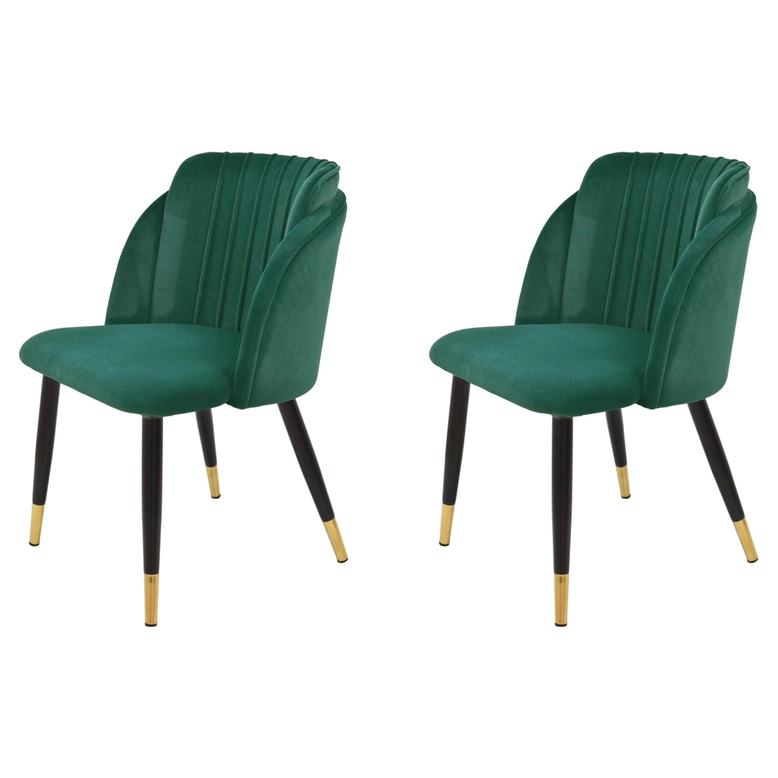 Pair New Spanish Chair, Metal, Green Velvet Upholstery