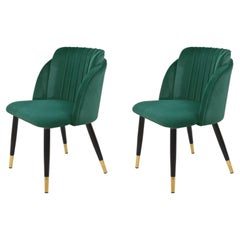 Paire de nouvelles chaises espagnoles, métal, tissu d'ameublement en velours vert