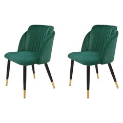 Pair New Spanish Chair, Metal, Green Velvet Upholstery