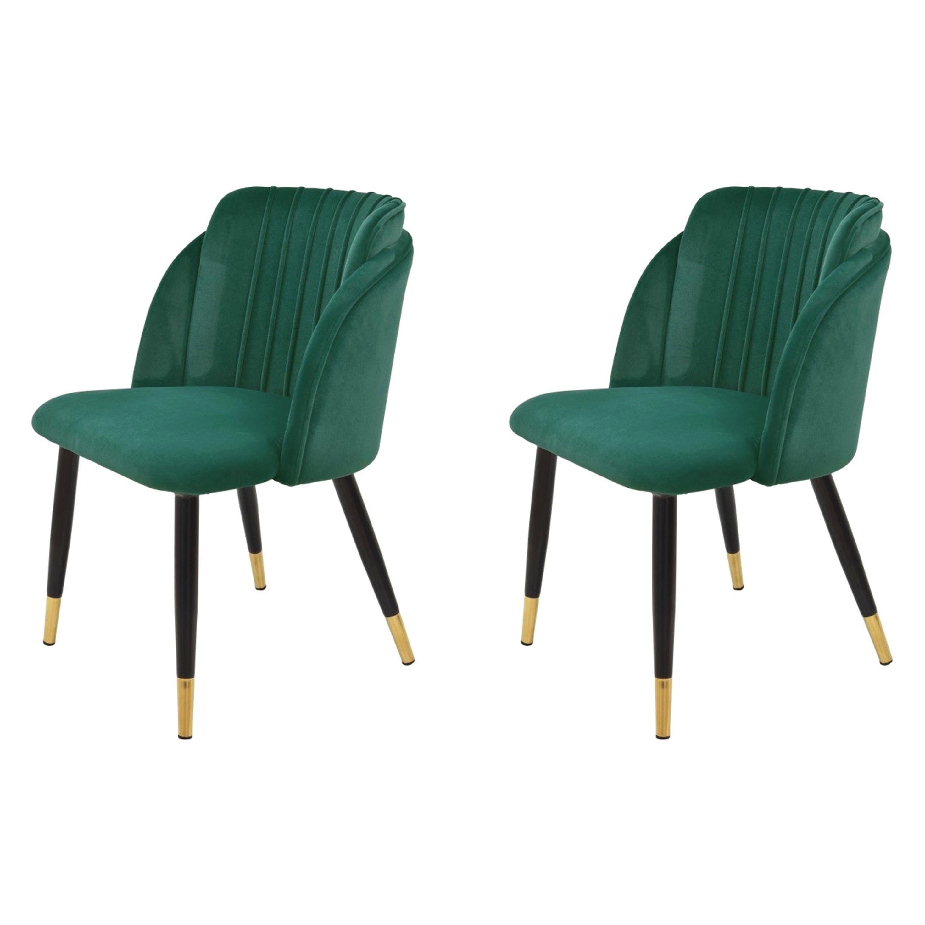 Ein Paar neue spanische Stühle, Metall, grüne Samtpolsterung