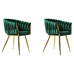 Pair New Spanish Chair, Metal, Green Velvet Upholstery