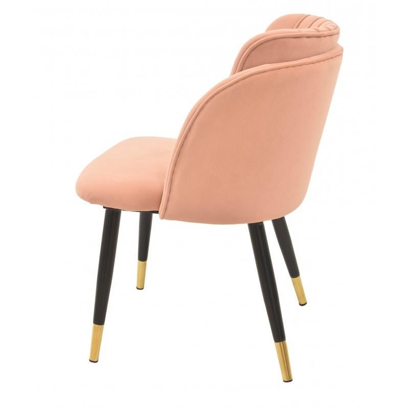 Pair New Spanish chair, metal, pink velvet upholstery

-Metal frame finished in black epoxy paint and finished in matte gold detail

-Seat and back upholstered in pink velvet

-Other colors available

-On request we can supply in other