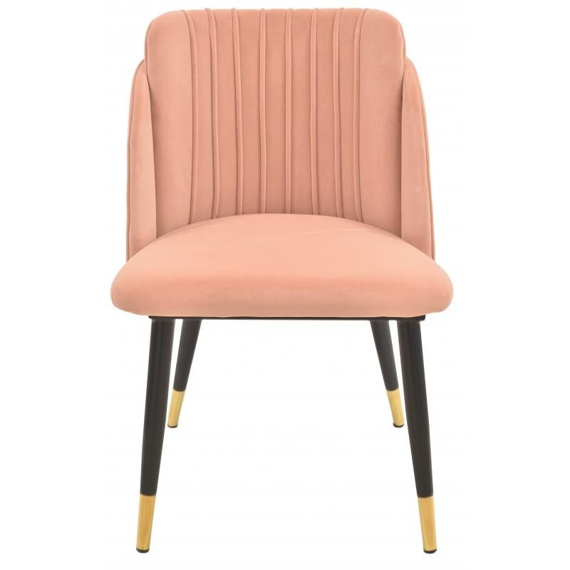 Modern Pair New Spanish Chair, Metal, Pink Velvet Upholstery