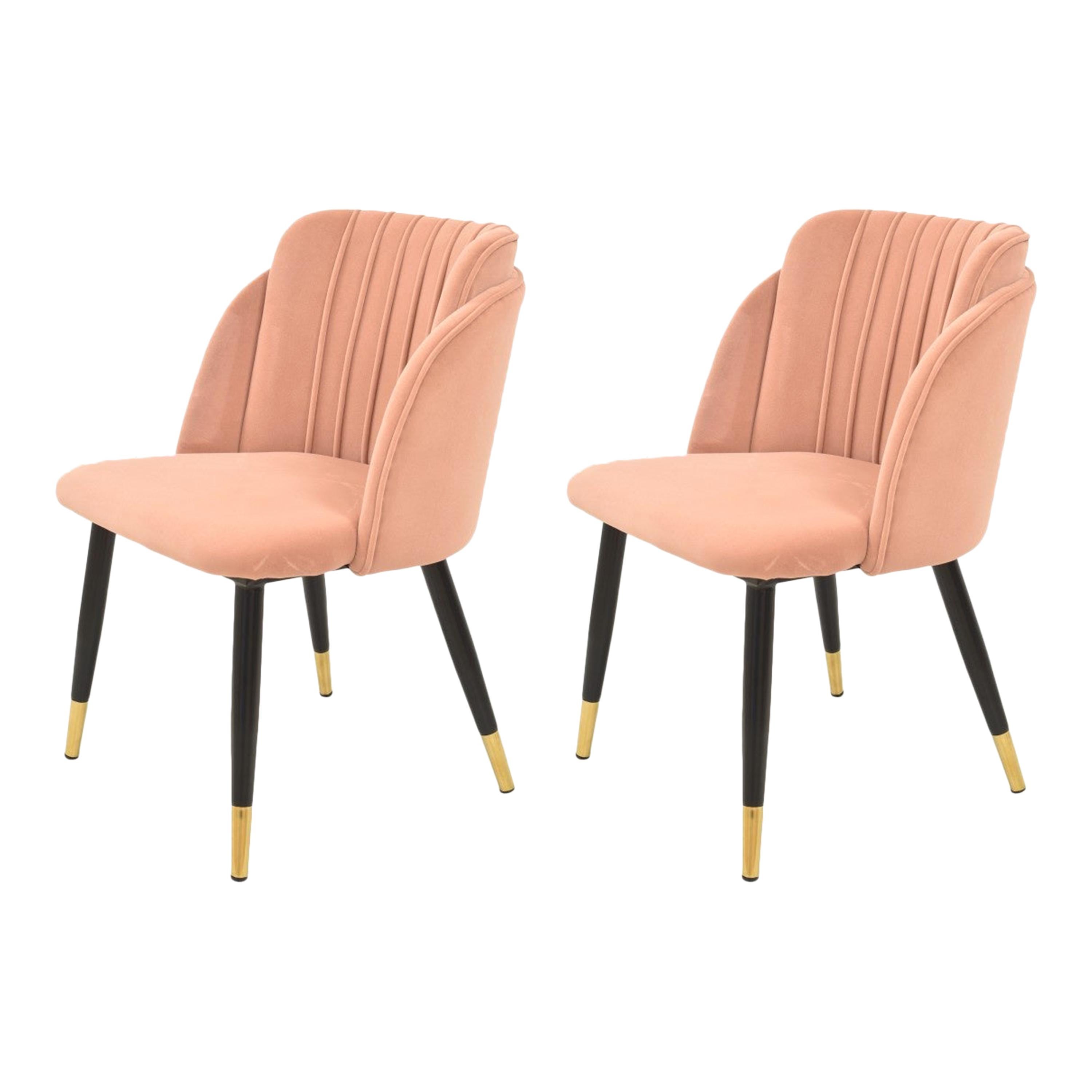 Pair New Spanish Chair, Metal, Pink Velvet Upholstery