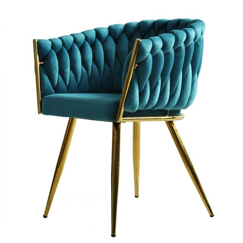 Pair New Spanish chair, metal, turquoise velvet upholstery.

-Metal frame finished in black epoxy paint and finished in matte gold detail

-Seat and back upholstered in turquoise velvet

-Other colors available

-On request we can supply in other