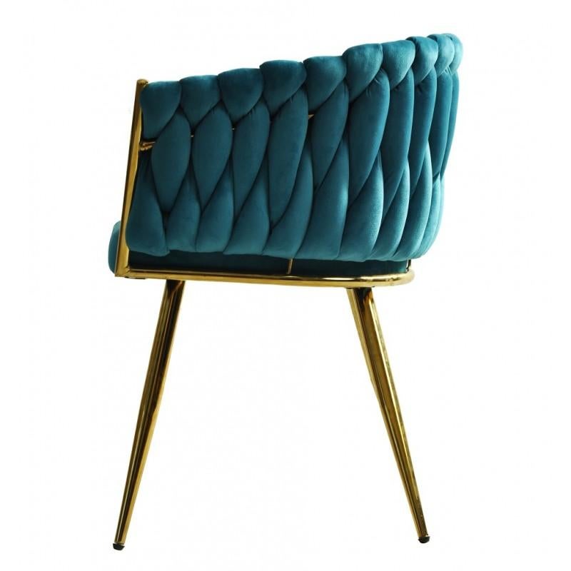 Modern Pair New Spanish Chair Metal Turquoise Velvet Upholstery For Sale