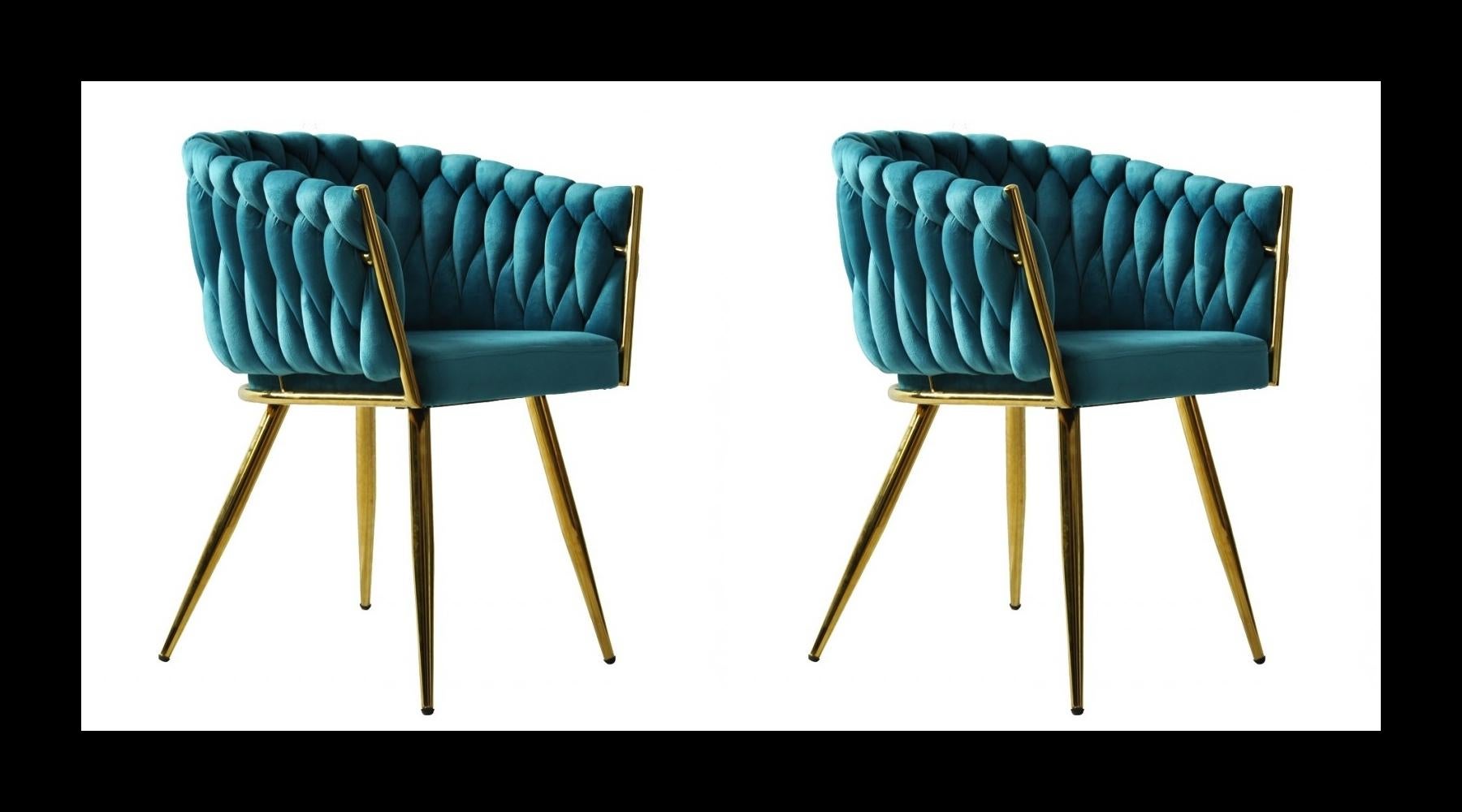 Contemporary Pair New Spanish Chair Metal Turquoise Velvet Upholstery For Sale