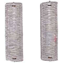 Pair New Tall Clear Murano Wavy Textured Glass Sconces