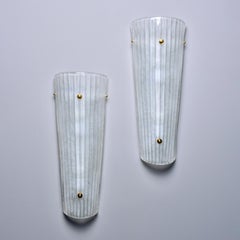 Pair New Tall Slender Frosted White Murano Glass Sconces