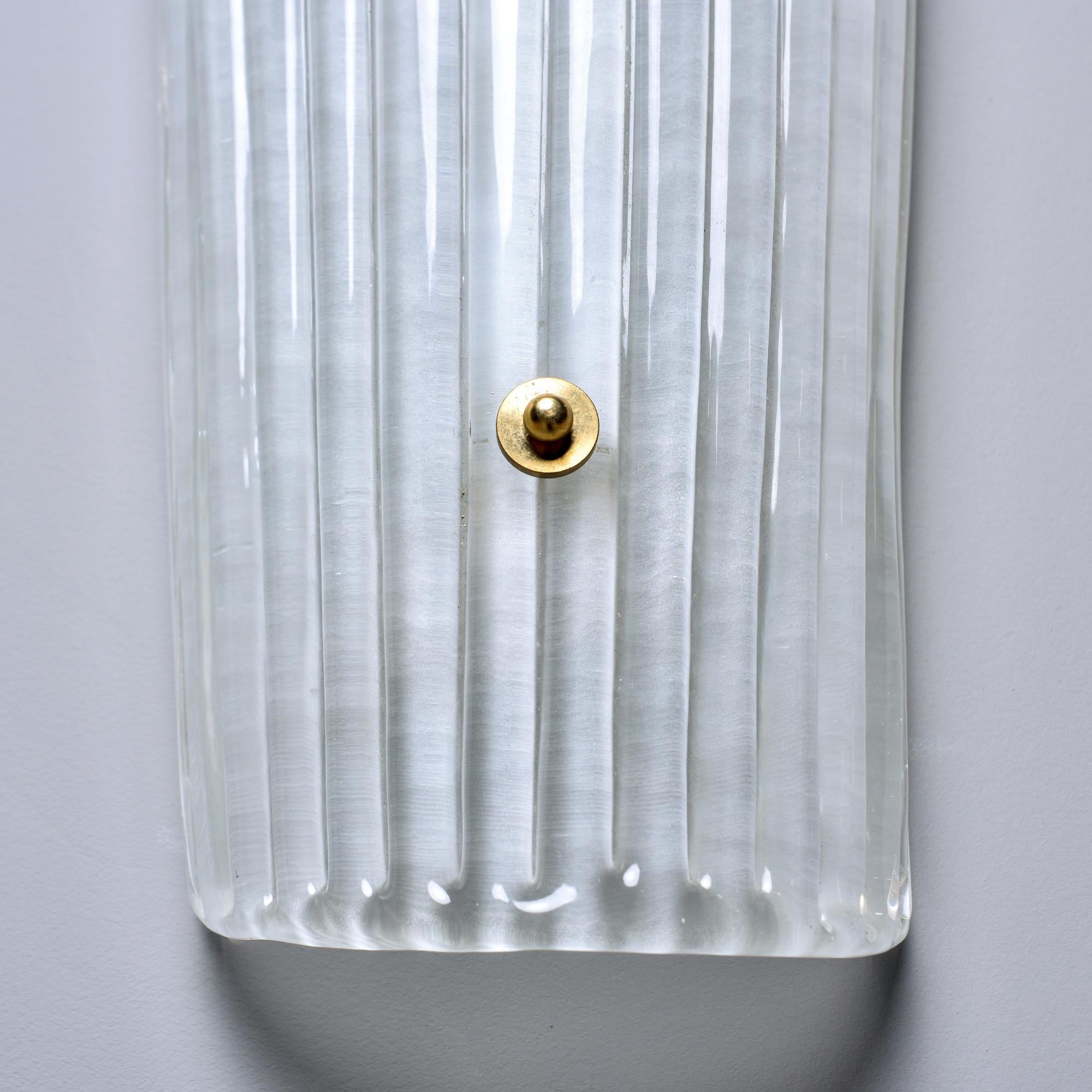 Italian Pair New Tall Slender Frosted White Murano Glass Sconces For Sale