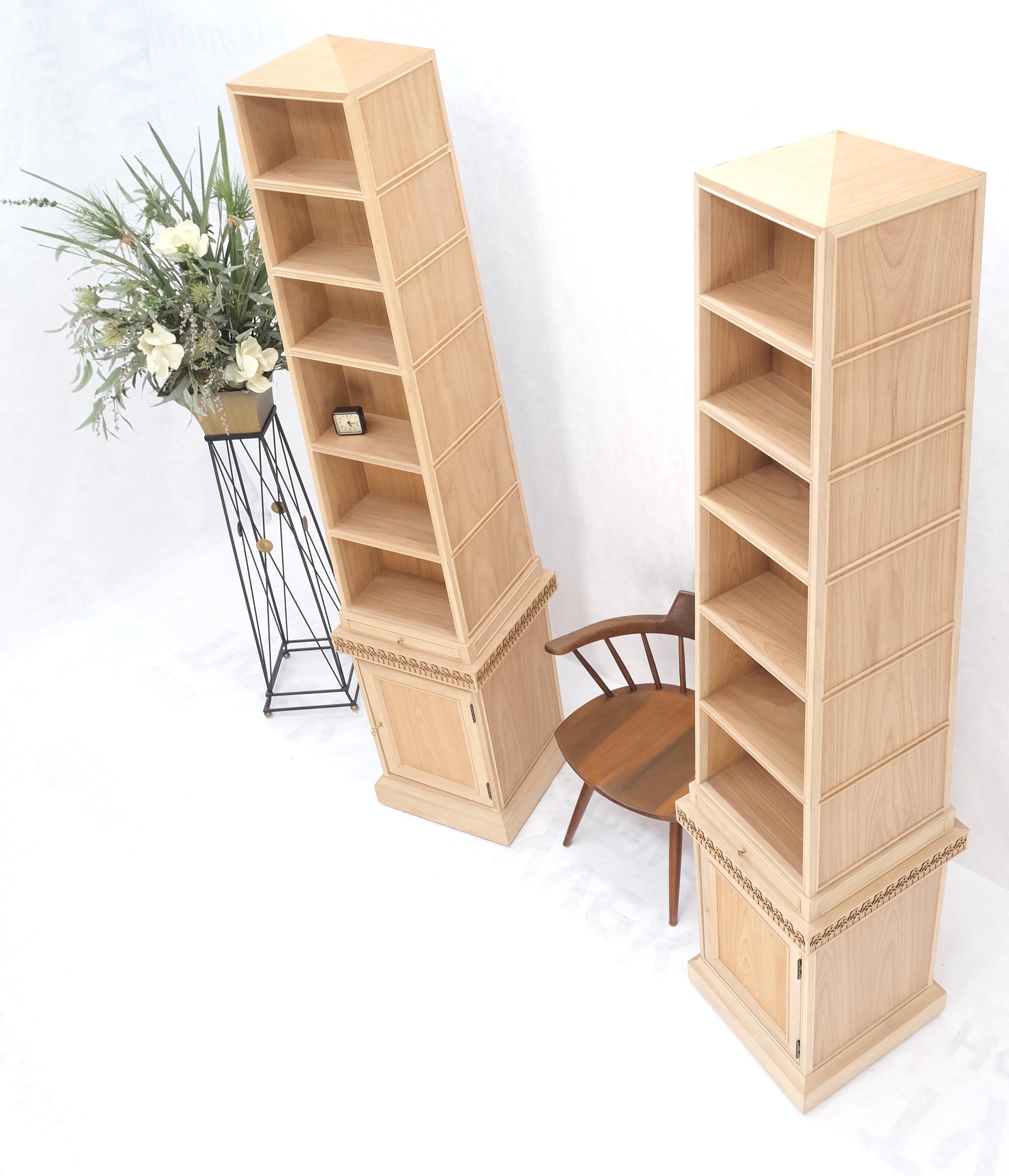 Pair New Unfinished Baker Obelisk Shape Double Sided 360 Degree Walnut Bookcases For Sale 1