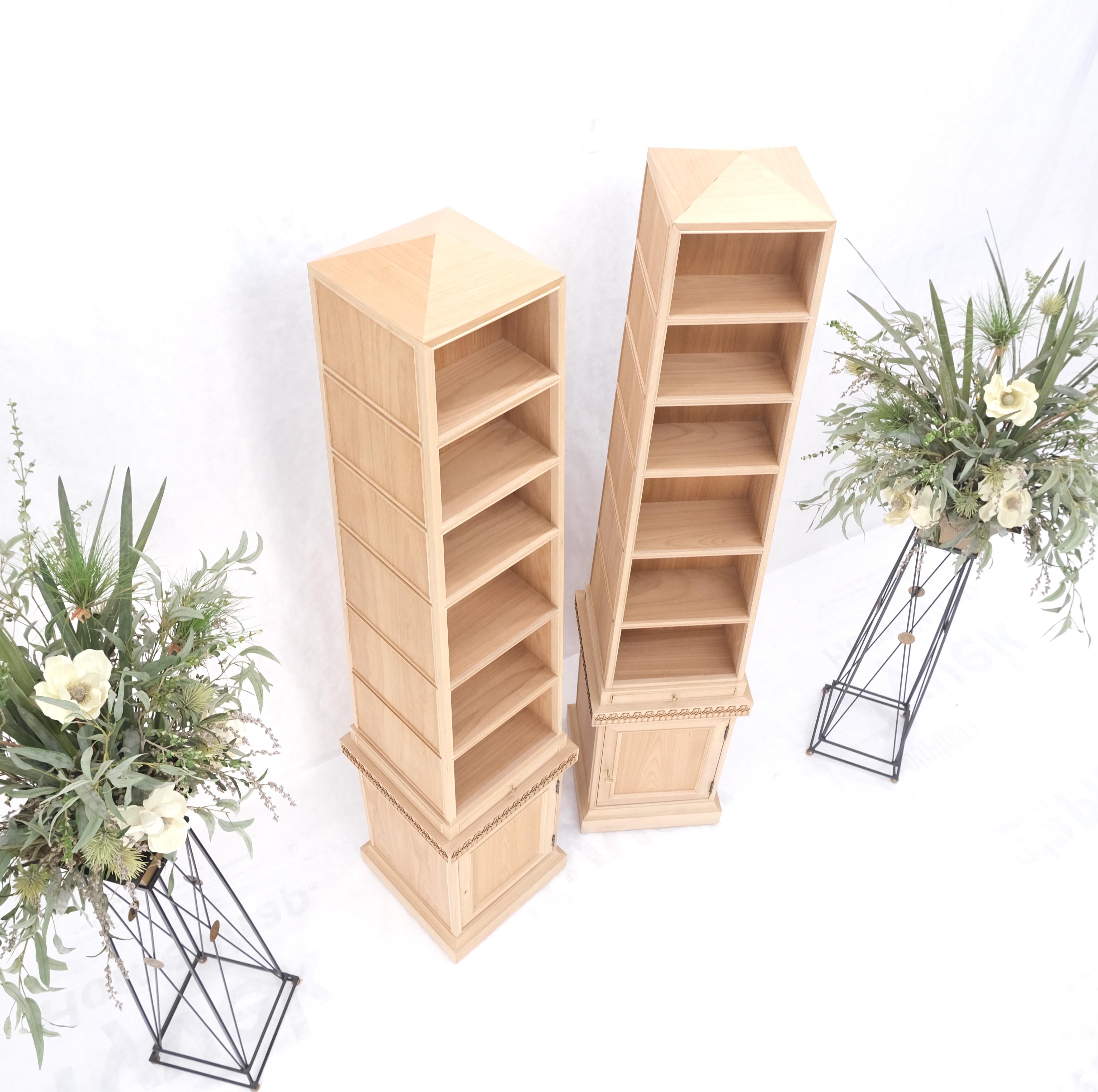 Pair New Unfinished Baker Obelisk Shape Double Sided 360 Degree Walnut Bookcases For Sale 5