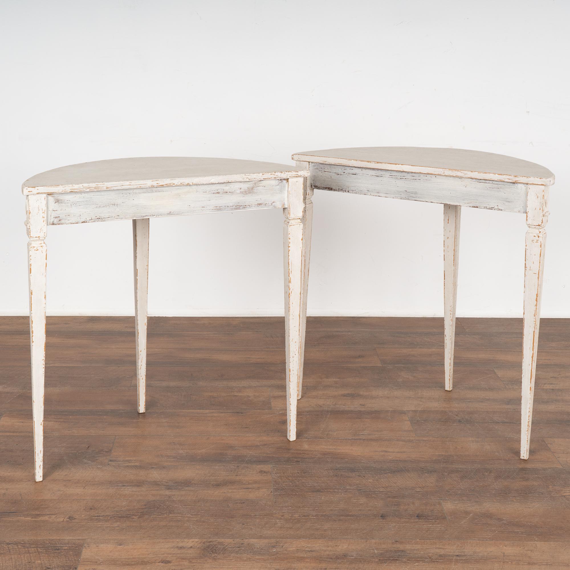 Pair, New White Painted Gustavian Demilune Side Tables from Sweden For Sale 4