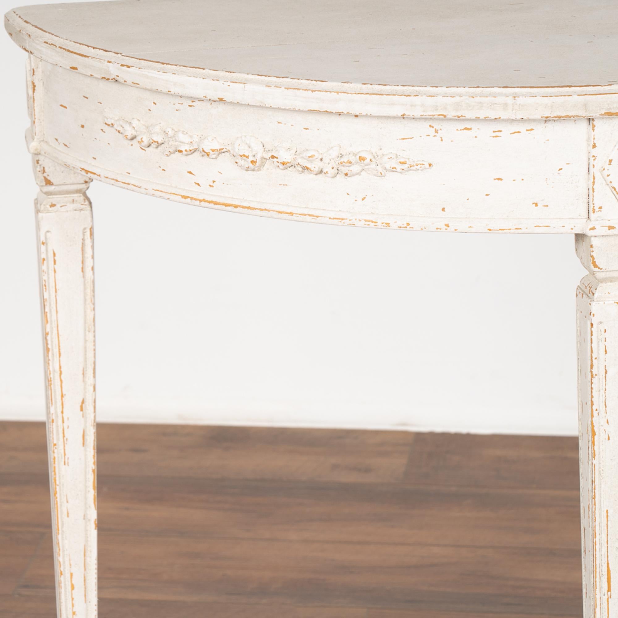 Wood Pair, New White Painted Gustavian Demilune Side Tables from Sweden For Sale