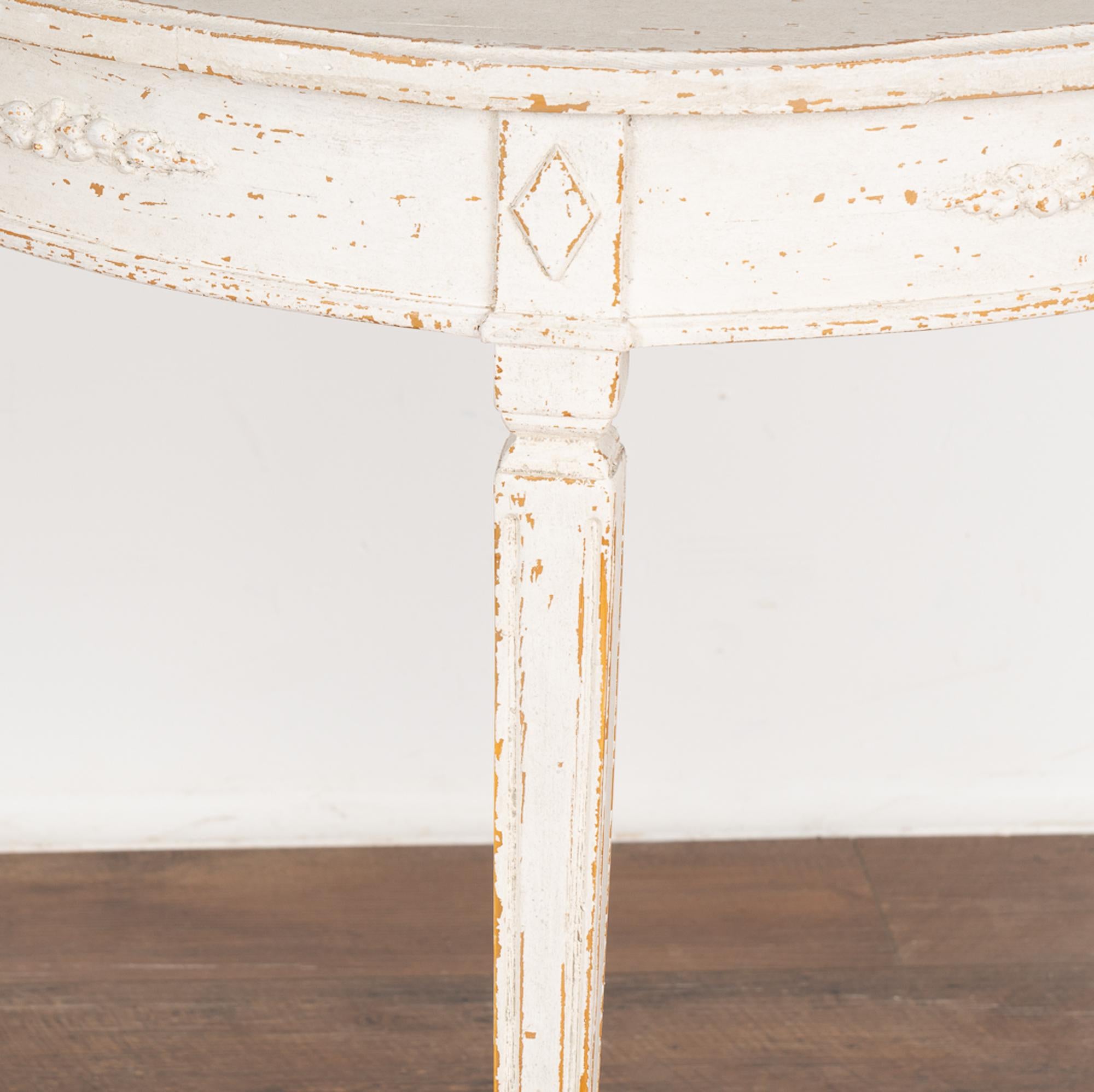 Pair, New White Painted Gustavian Demilune Side Tables from Sweden For Sale 1