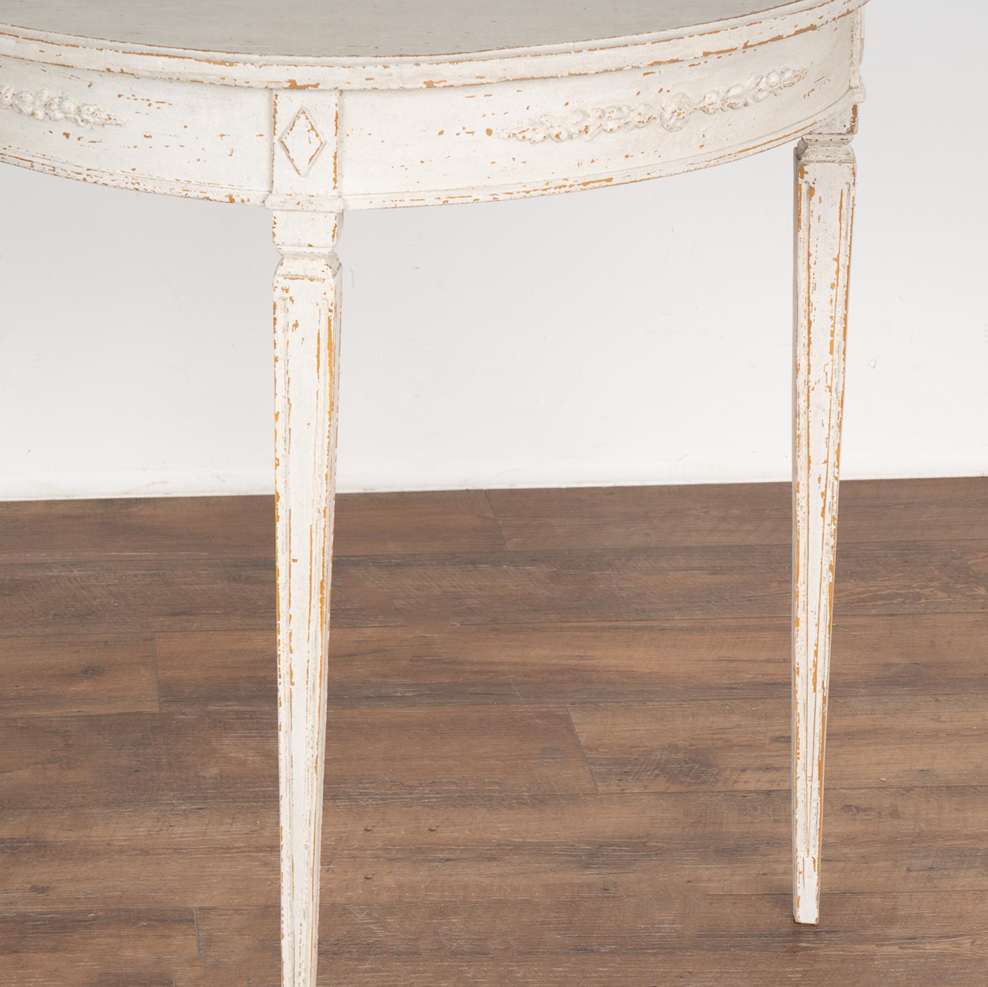 Pair, New White Painted Gustavian Demilune Side Tables from Sweden For Sale 2
