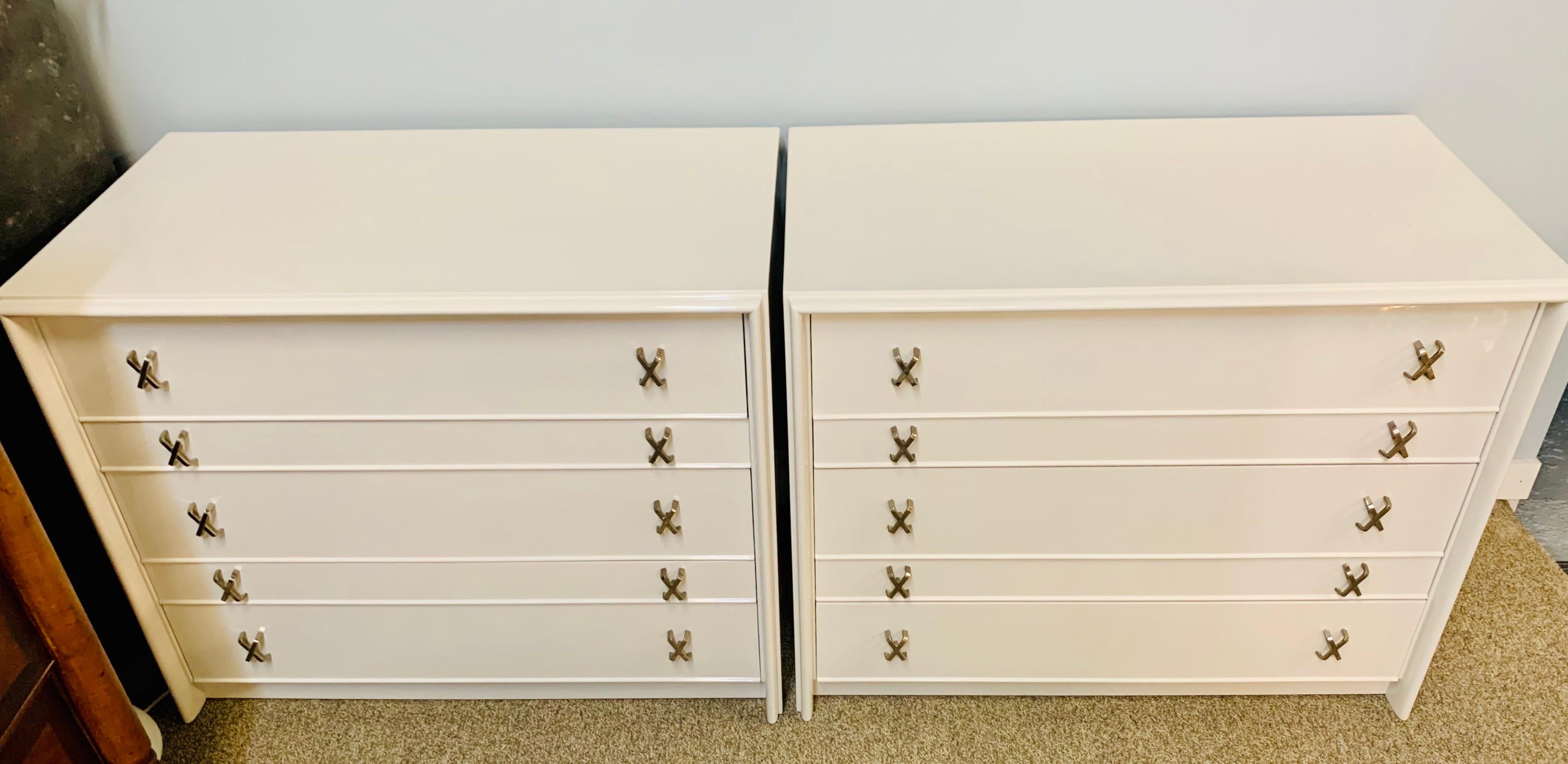 American Pair of Newly Lacquered White Paul Frankl Dressers Chests of Drawers John Stuart