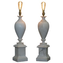 Nice Pair of Restored Large Old Alabaster Urn Style Neoclassical Lamps Rewired