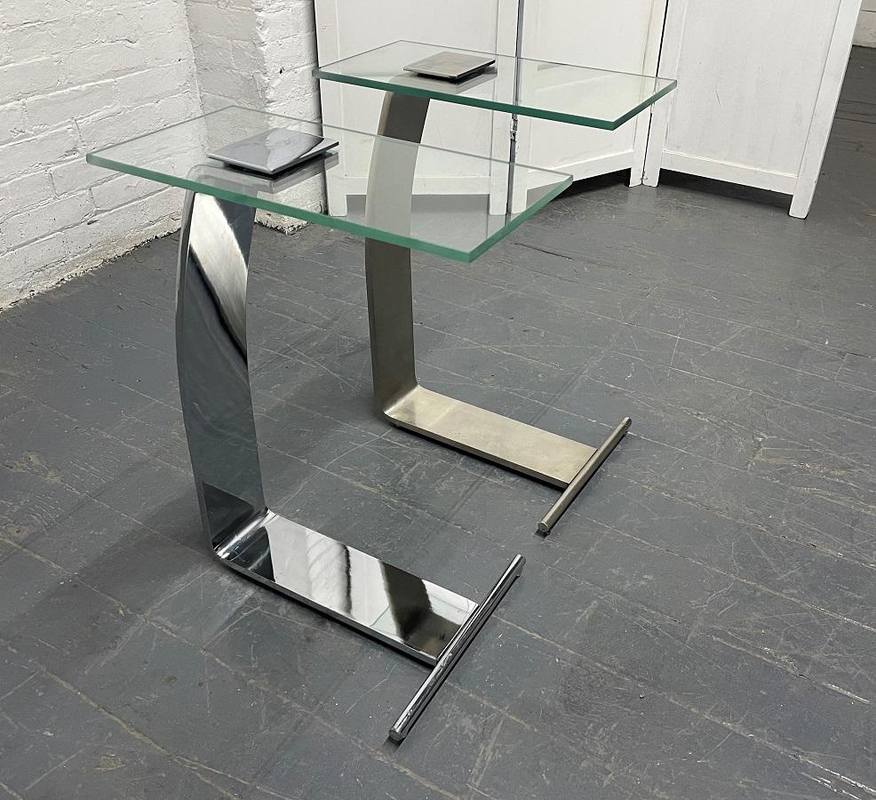 Pair of Nickel and Glass Cantilevered Side Tables by Design Institute of America In Good Condition For Sale In New York, NY