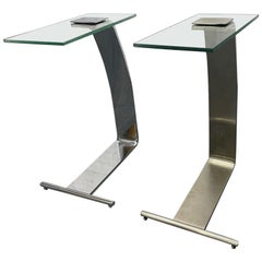 Vintage Pair of Nickel and Glass Cantilevered Side Tables by Design Institute of America