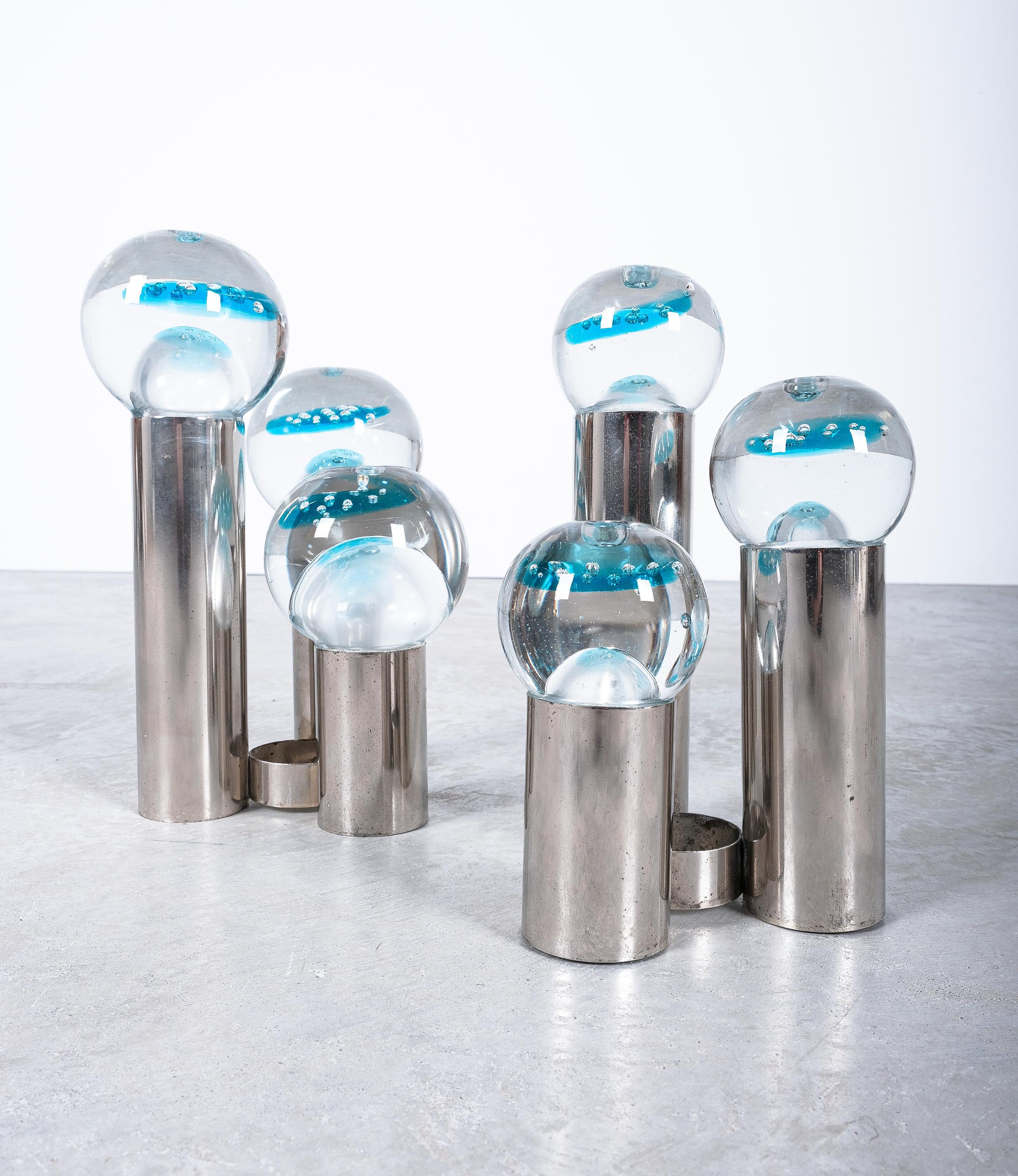 Pair Nickel Murano Glass Bancone Candleholders Midcentury, Italy, 1950 For Sale 2