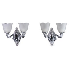 Retro Pair Nickel Wall Sconce Plaza Hotel NYC Quantity Available