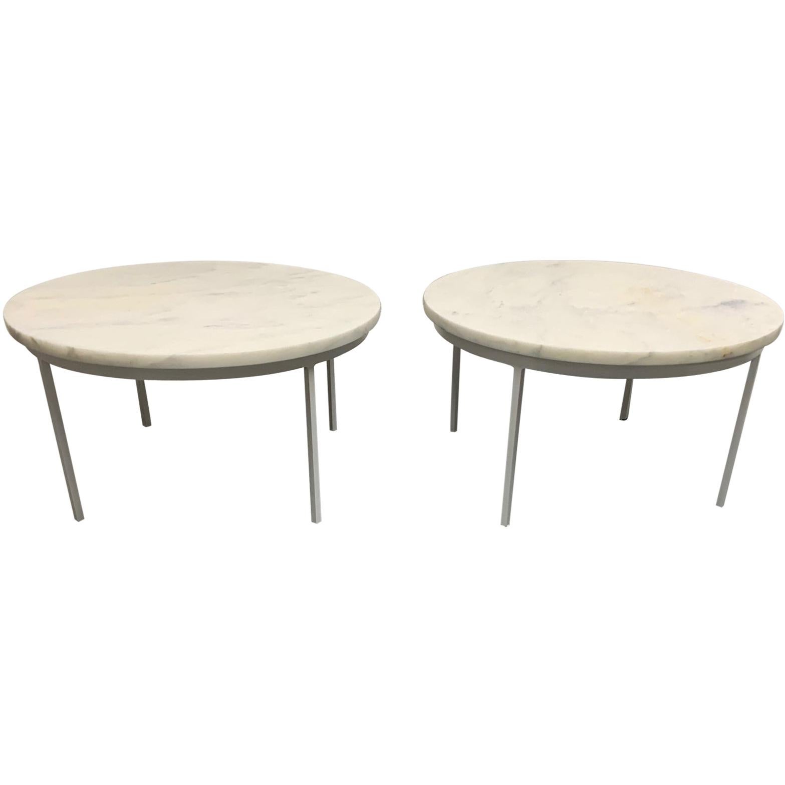 Pair of Nicos Zographos Carrara Marble Top Tables For Sale