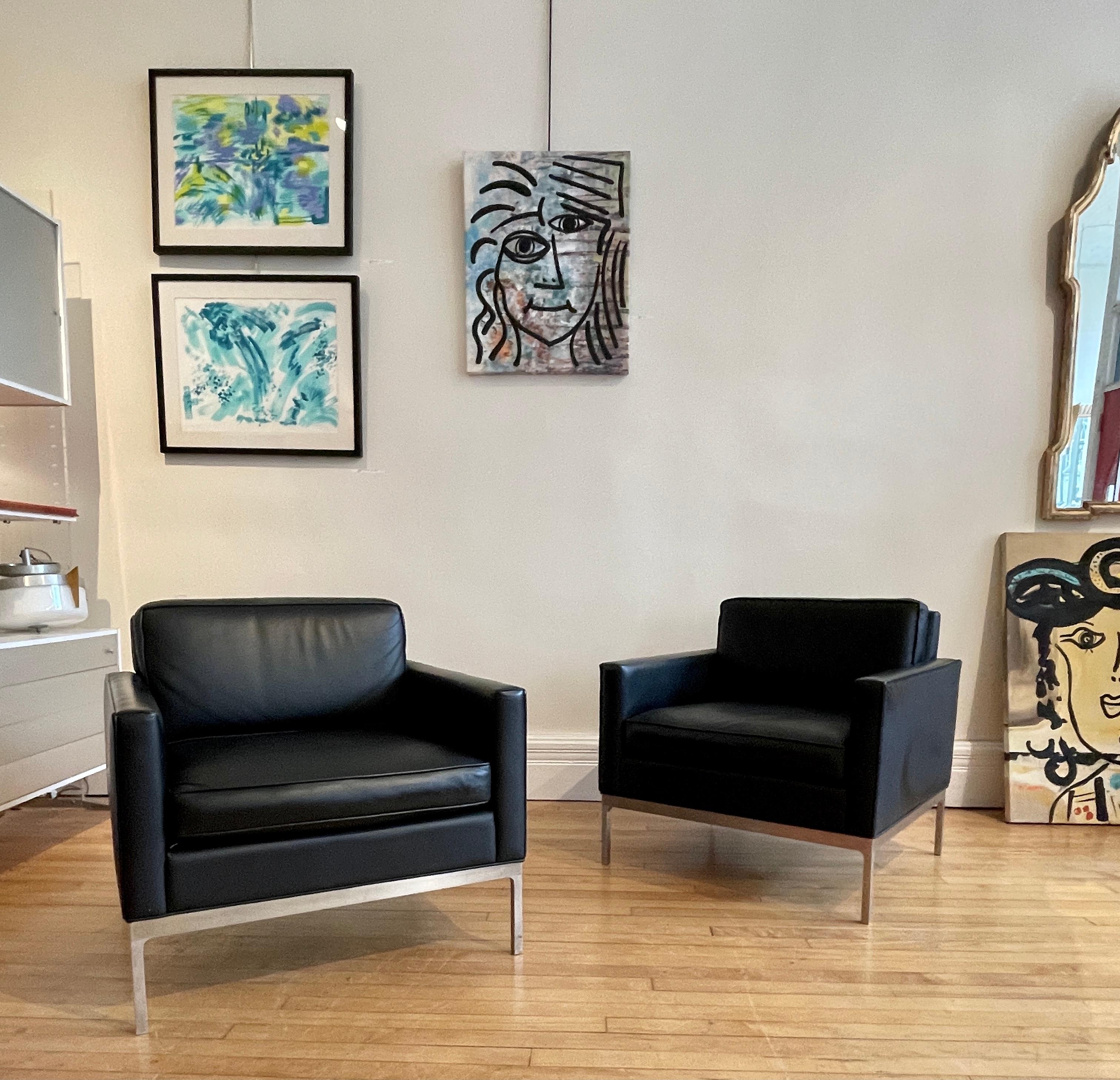 Pair of stunning black leather Nicos Zogrophos club chairs. Priced per pair. two pair available.



Nicos Zographos made his name during his time at the renown architecture firm Skidmore, Owings & Merrill. He joined the interior design