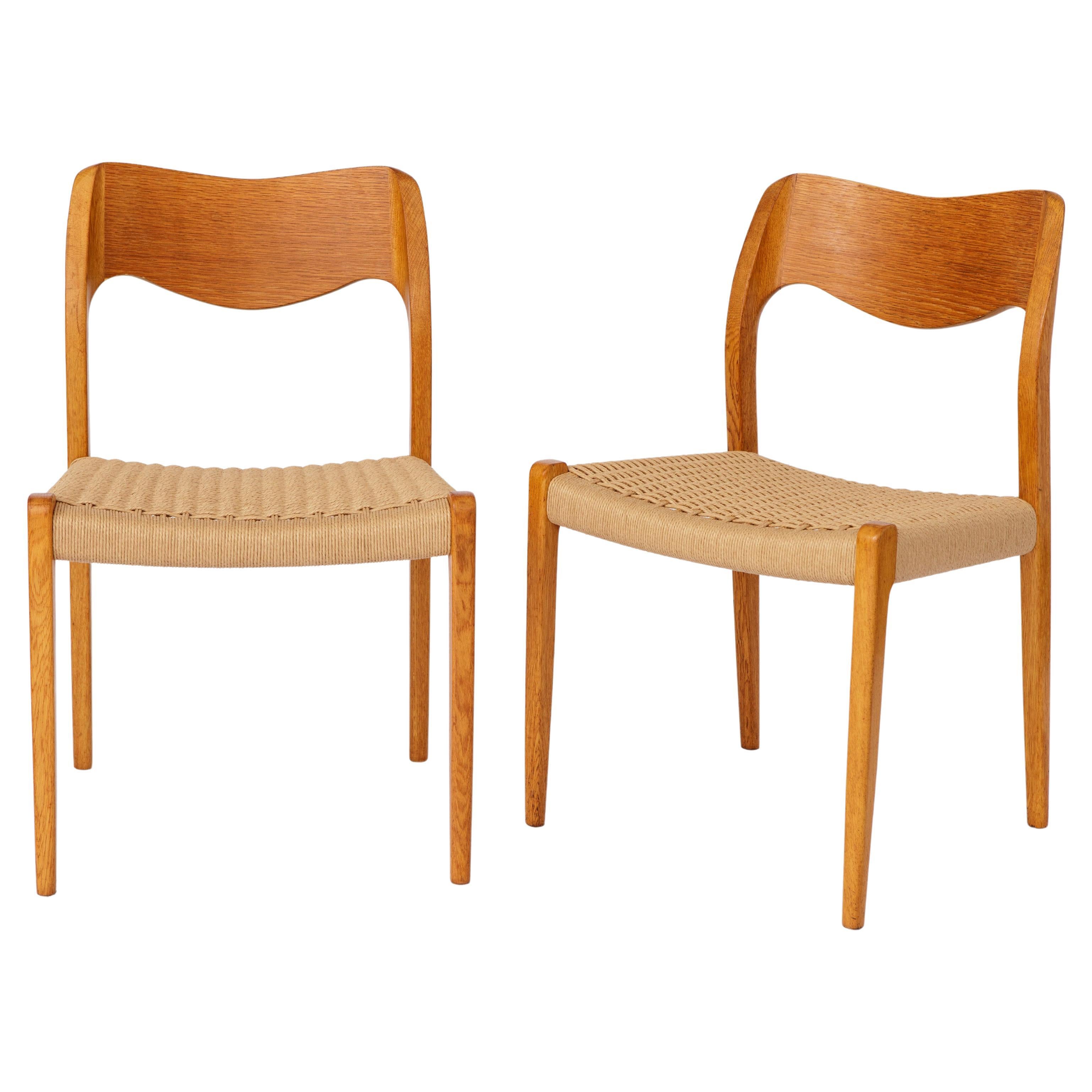 Pair Niels Moller Chairs, model 71 Oak, 1950s Vintage Danish