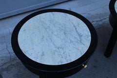 Pair of Nightstand Round Black Chestnut Marble Carrara Top Italian Design, 1960s